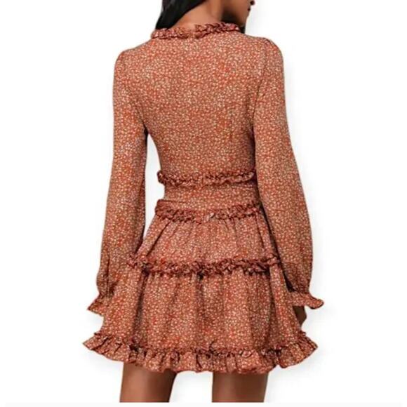 NWT Lulus Admire You Burnt Orange Floral Print Ruffled Long Sleeve Mini Dress M - Picture 2 of 12